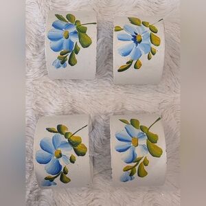 4pc Metal Napkin Rings Handpainted Floral Pattern Made In Denmark